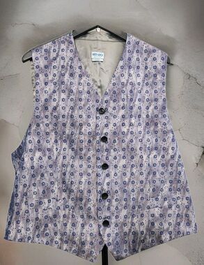 Kenzo Homme Men's XL 100% Silk Purple Formal Suit Vest Vintage Adjustable Back